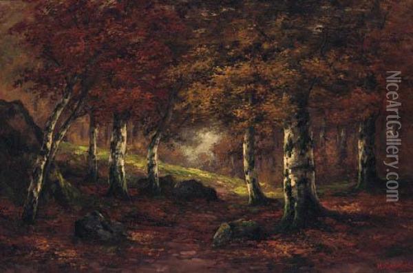 A Wooded Landscape Oil Painting - Hans Gabriel