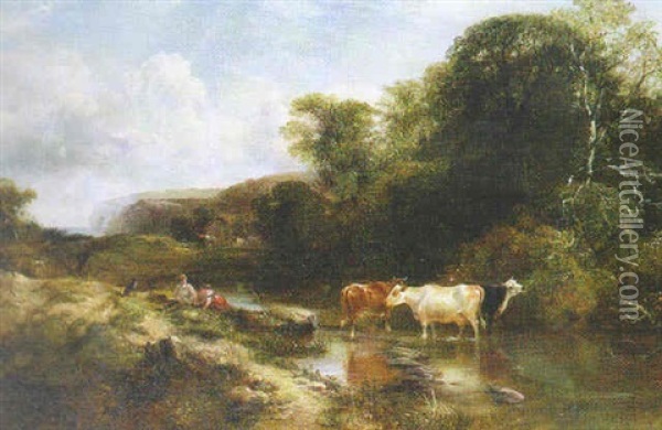 The Watering Place Oil Painting - George Cole