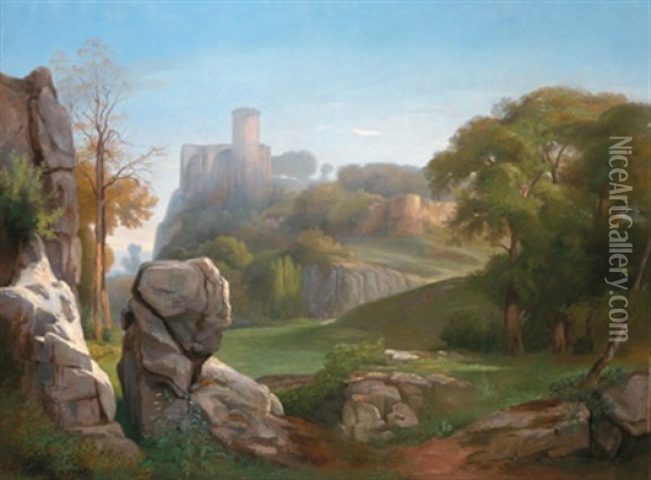 Romantische Flusslandschaft Oil Painting - Gustave Joseph Noel