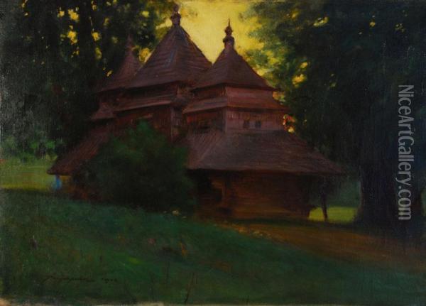 Drewniana Cerkiew Oil Painting - Aleksander Augustynowicz