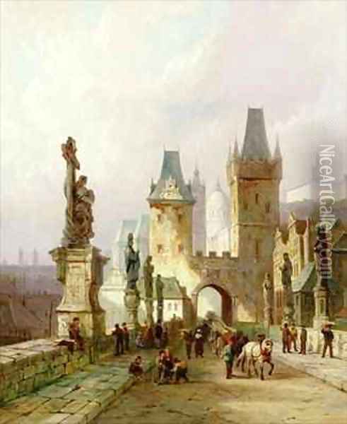 Charles Bridge, Prague Oil Painting - Pieter Cornelis Dommerson