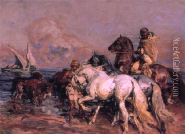 Cavaliers Arabes Au Bord De La Mer Oil Painting - Henri Emilien Rousseau