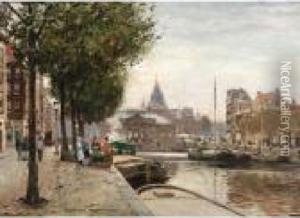 A View Of The Nieuwmarkt, Amsterdam Oil Painting - Heinrich Hermanns