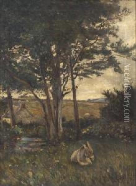 Donkey Resting By A River Oil Painting - Joseph Poole Addey
