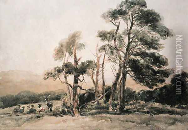 Deer in Lowther Park Oil Painting - Peter de Wint