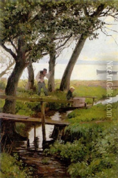 Ved En Lille Baek Oil Painting - Edvard Frederik Petersen