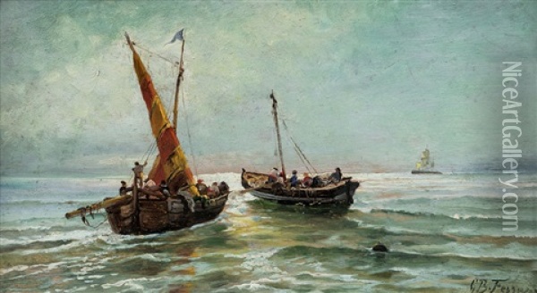Barche Di Pescatori Oil Painting - Giovanni Battista Ferrari