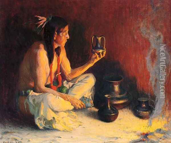 Taos Indian and Pottery Oil Painting - Eanger Irving Couse