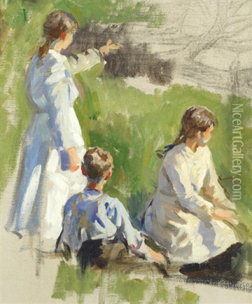 Summer Afternoon - A Study Of Three Children Oil Painting - Stanhope Forbes