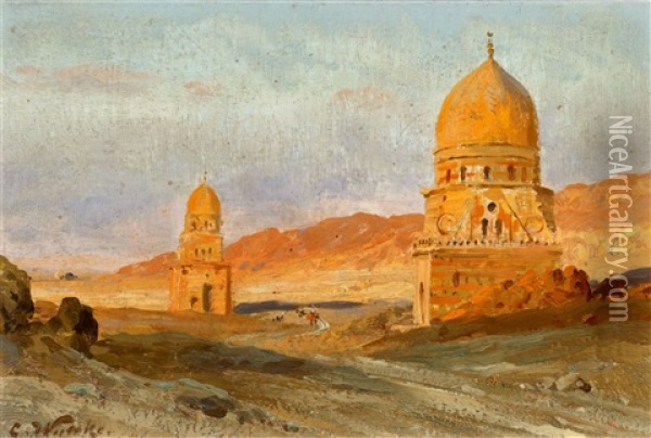 Two Caliph's Graves In The Desert Near Cairo Oil Painting - Carl Wuttke
