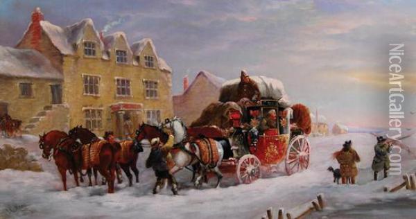 Exeter To London Coach Oil Painting - John Charles Maggs