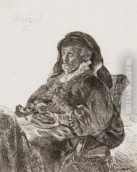Rembrandts Mutter, Mit Dunklen Handschuhen Oil Painting - Rembrandt Van Rijn