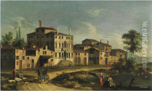 Veduta Di Un Borgo Con Palazzo Gentilizio Oil Painting - Michele Marieschi