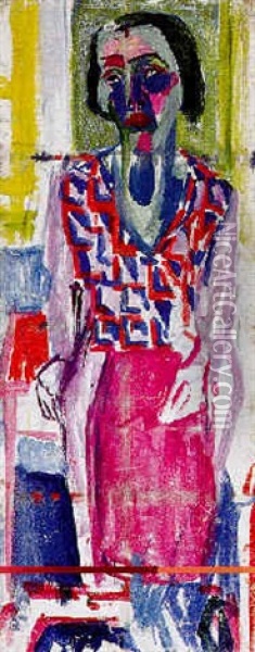 Stehende Frau (frau Des Kuenstlers?) Oil Painting - Albert Mueller