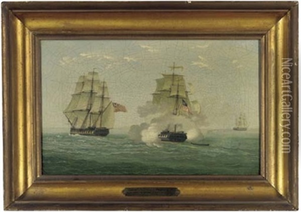 Battle Between The U.s.s. Constitution And The Guerriere Oil Painting - Joseph F.W. Des Barres