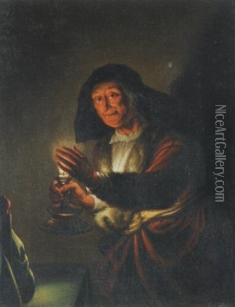 Alte Frau Mit Kerze - Allegorie Des Dezembers Oil Painting - Joachim von Sandrart the Elder