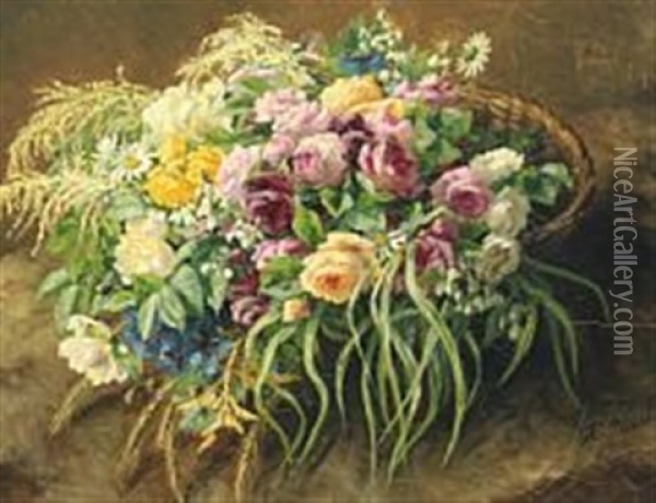 Flowers In A Basket Oil Painting - Anthonie Eleonore (Anthonore) Christensen