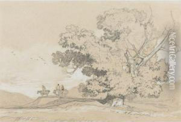 Travellers On A Country Road Oil Painting - John Sell Cotman