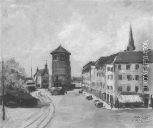 Old Castle Tower, Dusseldorf Oil Painting - Richard Falkenberg