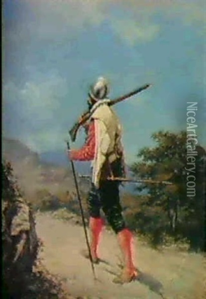 Genfer Musketier Aus Der Zeit Der Escalade (1602) Oil Painting - Emile Rabellaz