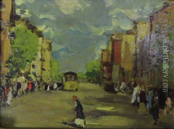 Rue Animee Oil Painting - Leonard (Leonid) Viktorovich Turzhansky