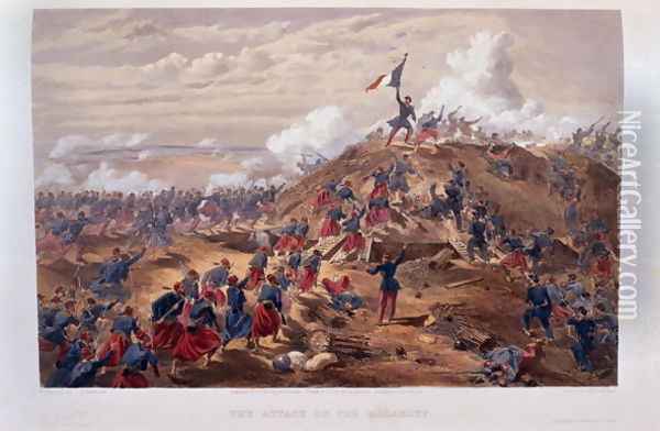 Attack on the Malakoff, engraved by Edmond Morin 1824-82 from The Seat of War in the East - Second Series, published by Colnaghi and Co., 1855 Oil Painting - William Simpson