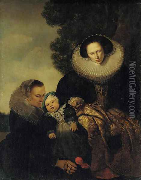 Portrait of a mother and child with a maid Oil Painting - Pieter Claesz. Soutman
