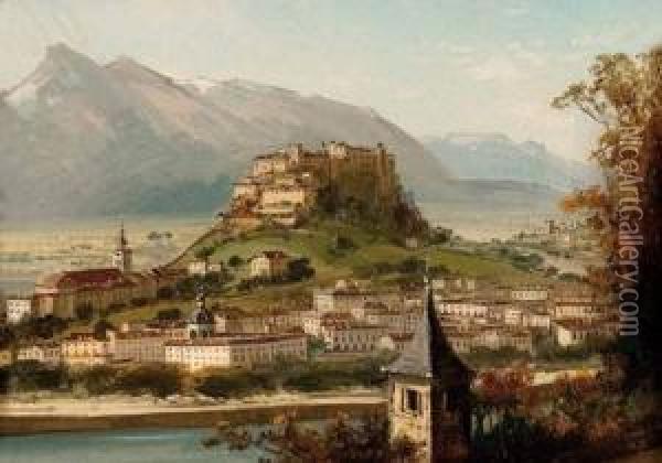 Salzburg Vom Kapuzinerberg Oil Painting - Hubert Sattler