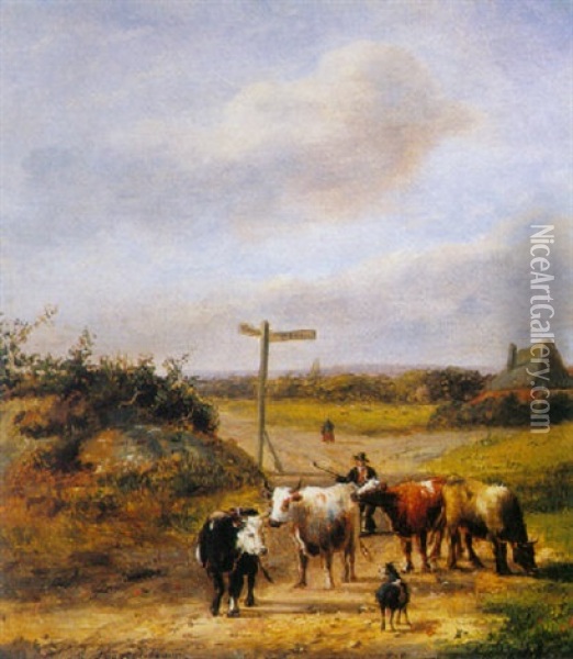 A Peasant Tending His Cattle Oil Painting - Albert Roosenboom