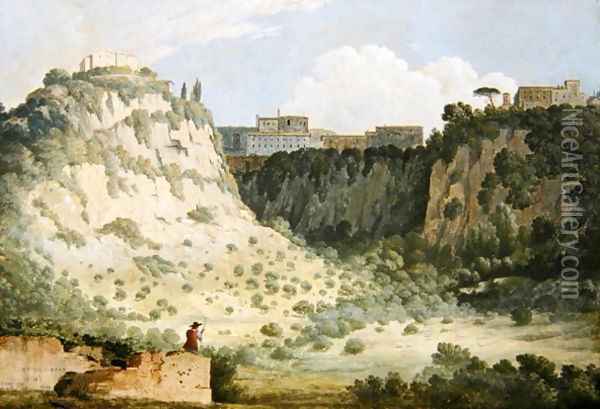 View of the Temple of Diana Nemi with a Shepherd in the Foreground Oil Painting - Thomas Jones