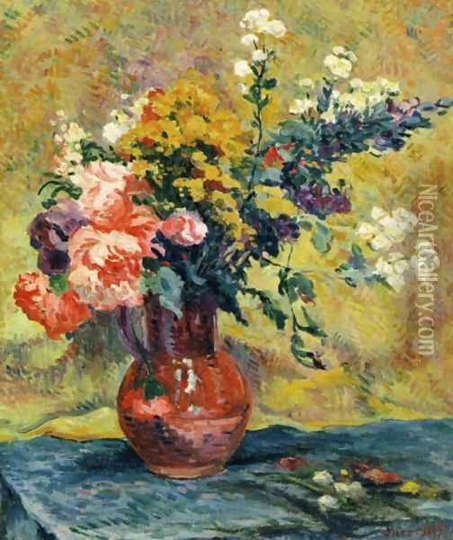 Bouquet of Flowers in a Vase Oil Painting - Maximilien Luce