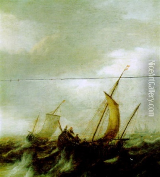 Fischerboote Auf Bewegter See Oil Painting - Pieter Van Der Croos