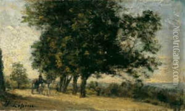 Paysage A La Charrette. Landschaft Mit Beladenem Pferdefuhrwerk Oil Painting - Stanislas Lepine