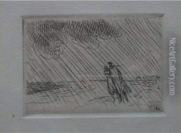 La Pluie Sur La Plage (petite Planche) / Beach In The Rain (small Plate). 1920 Oil Painting - Jean Emile Laboureur