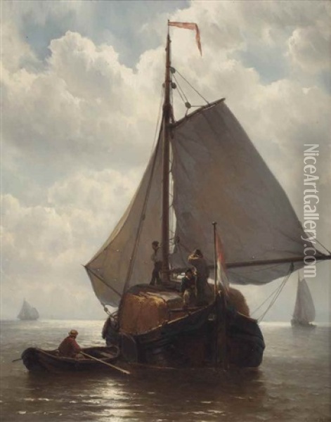 The Hay Barge Oil Painting - Johan Hendrik Meyer