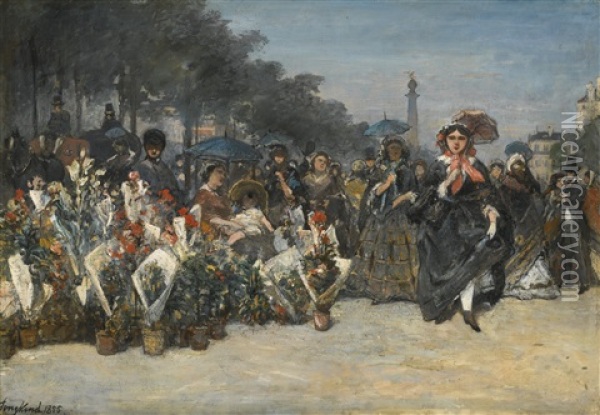 Le Marche Aux Fleurs, Boulevard Richard Lenoir, Paris Oil Painting - Johan Barthold Jongkind