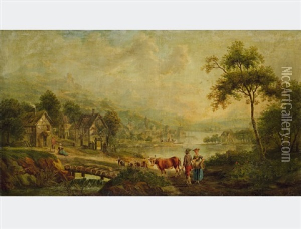 Landscape With Cottage And Figures In The Foreground Oil Painting - John Constable
