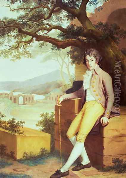 Portrait of Colonel David La Touche of Marcey with the Amphitheatre of Taormina and Etna Behind Oil Painting - Anna Nistri Tonelli