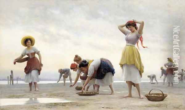 The Mussel Gatherers Oil Painting - Eugene de Blaas
