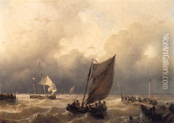 Ships Near The Coast Of The Zuiderzee Oil Painting - Johan Hendrik Meyer