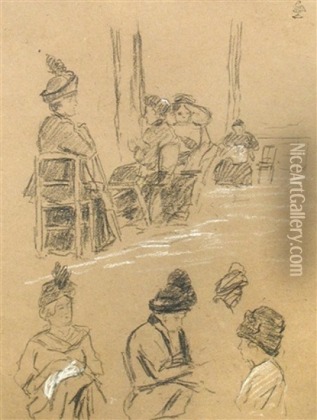 A Sketch Of Edwardian Women In Hats Oil Painting - Walter Sickert
