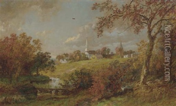 Back Of The Village, Saugerties, New York Oil Painting - Jasper Francis Cropsey
