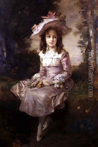 Portrait of a Young Girl in a Pink Dress Oil Painting - Friedrich August von Kaulbach