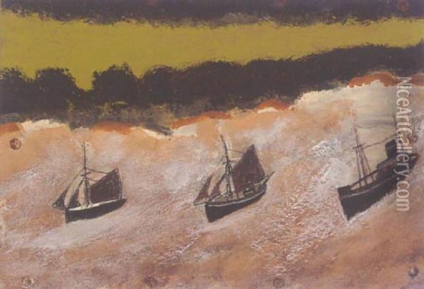 Yachts And Steamer Offshore Oil Painting - Alfred Wallis