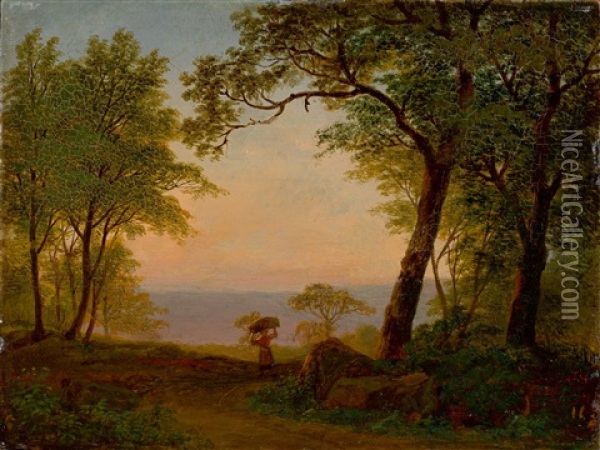 Sudliche Landschaft Bei Sonnenuntergang Oil Painting - Johann Heinrich Schilbach