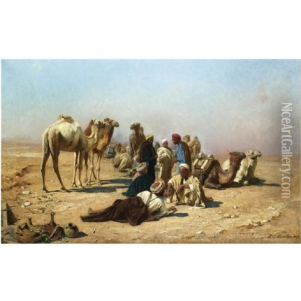 Halt In The Desert Oil Painting - Carl Leopold Mueller