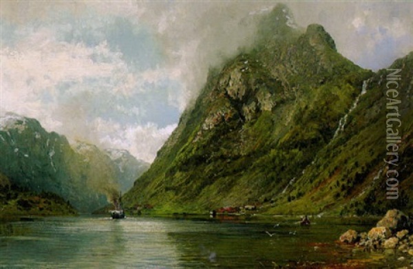 Am Sogndalsfjord In Gudvangen Oil Painting - Anders Monsen Askevold