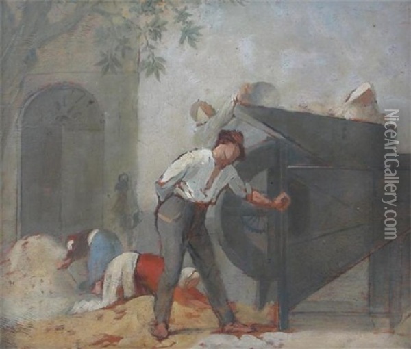The Threshing Machine Oil Painting - Joseph Fortune-Seraphin Layraud