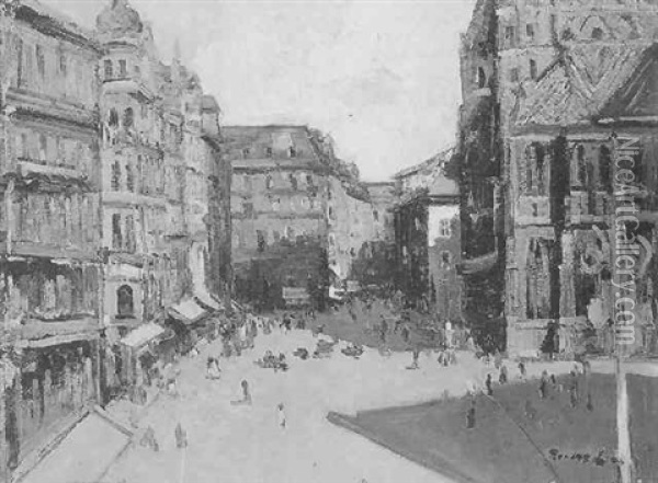 Stephansplatz, Wien 1929 Oil Painting - Hans Ruzicka-Lautenschlaeger