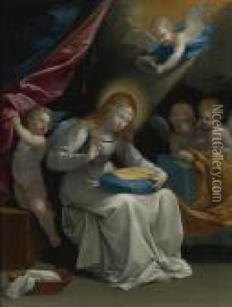 The Virgin Sewing, Accompanied By Four Angels, Known As La Couseuse Oil Painting - Guido Reni